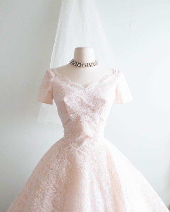 Touch of Pink 1950's William Cahill Tea Length Wedding Dress / Small