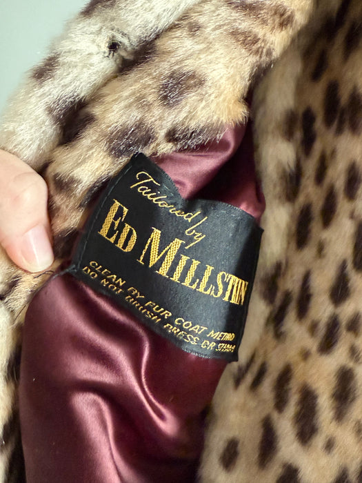 Glamorous 1960's Cheetah Print Faux Fur Coat by Ed Millstein / M