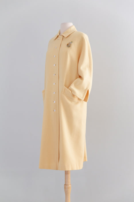 Elegant & Chic Early 1960's Butter Yellow Wool Overcoat / M