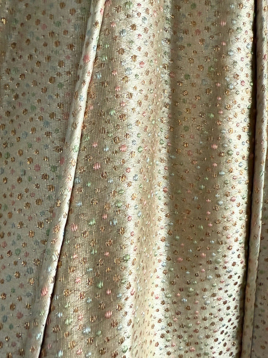 Glamorous 1950's Suzy Perette Gold Brocade Party Dress With Candy Colored Polka Dots / XS