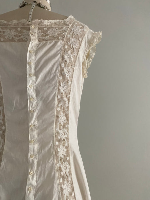 Exquisite 1900's Edwardian Era Cotton Lace Slip Dress / Small