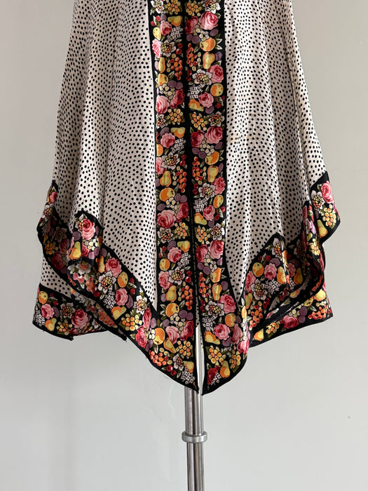 Exquisite 1920's Polka Dots & Fruit Silk Flapper Dress / SM