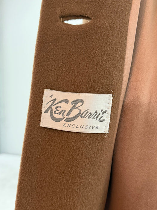 Elegant 1960's Cognac Wool & Camel Hair Coat With Rhinestone Buttons / ML