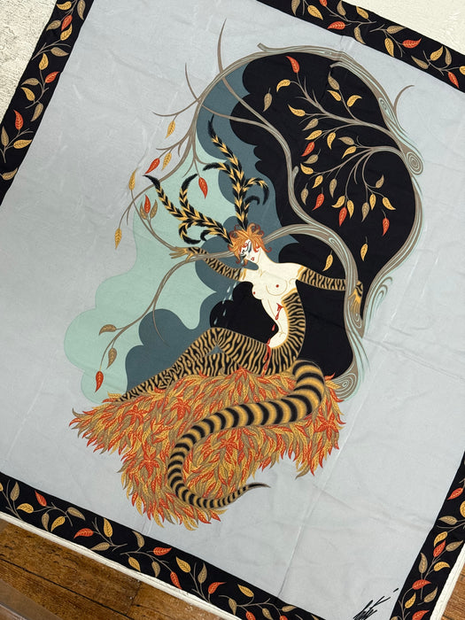 Rare Vintage Erté Silk Scarf – “Tiger Lily” For Carry Back LTD Italy / OS