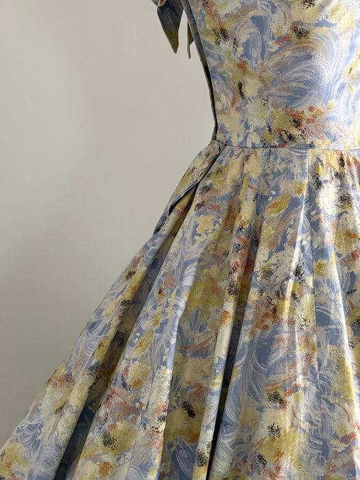 Breathtaking 1950's Impressionist Cotton Floral Party Dress / S