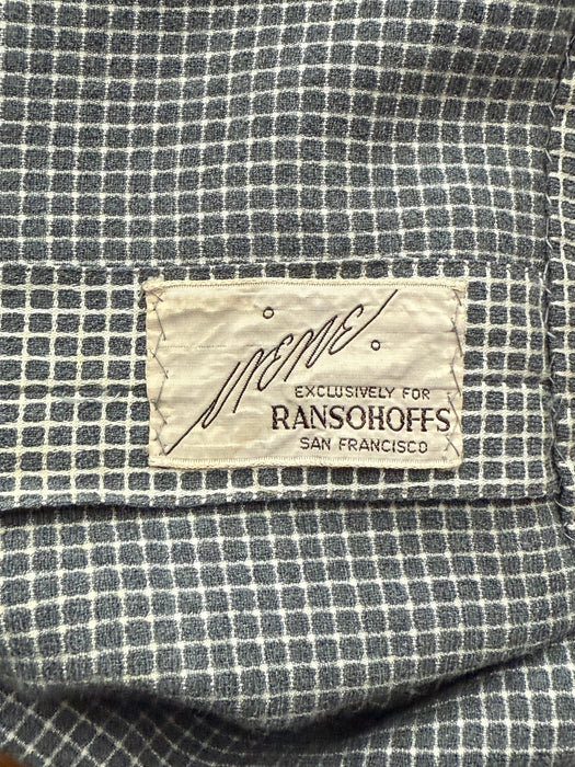 Classic 1950’s Window Pane Wool Crepe Day Dress by Designer Irene / Small