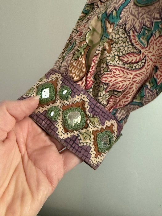 Iconic 1970's Block Print Kaftan Made In Pakistan For I.Magnin With Pockets / M