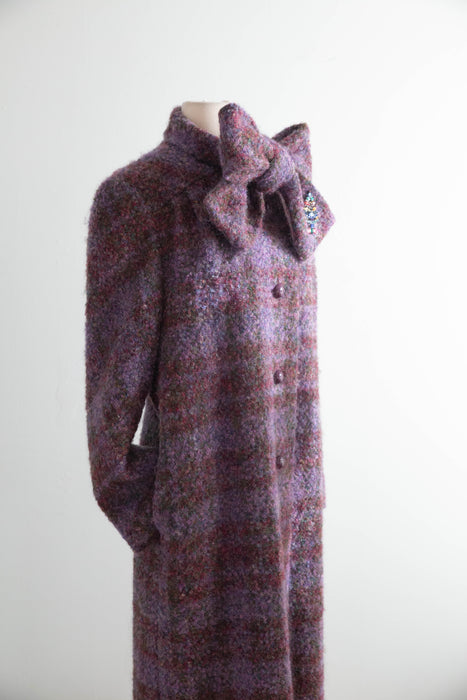 Dreamy 1970’s Wool Boucle Bow-Neck Longline Coat / ML