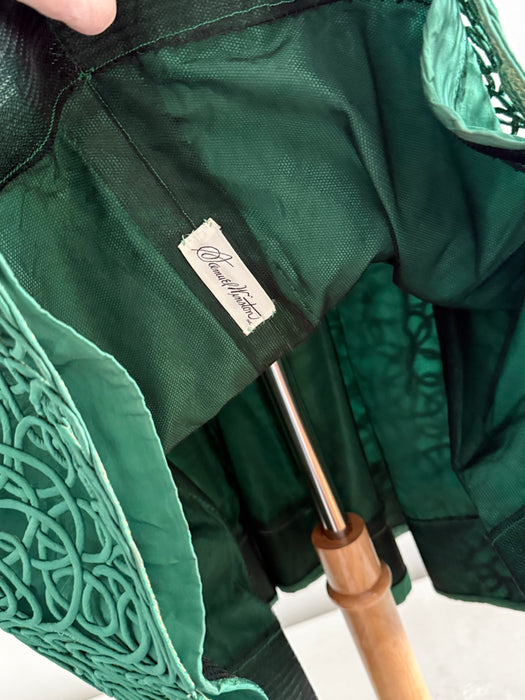 Stunning 1950's Emerald Green Swirling Soutache Cocktail Dress By Samuel Winston / S