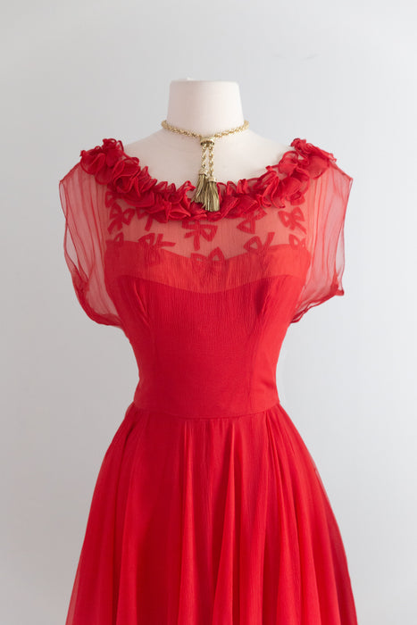 1950s “Sophie Original” Silk Chiffon Raspberry Cocktail Dress by Sophie Gimbel for Saks Fifth Avenue / M
