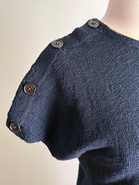 Nautically Minded 1940's Hand Knit Dress in Navy / M