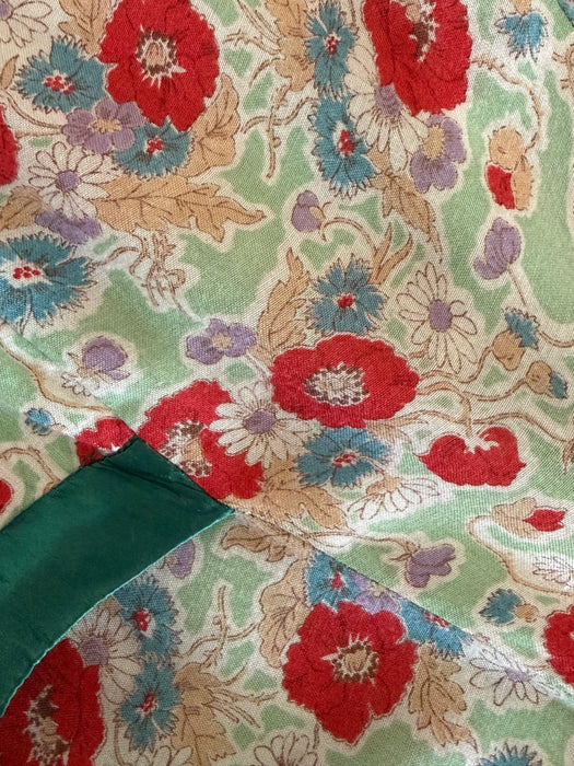 Romantic 1930's Poppy Print Soft Rayon Dress With Satin Trim / Small