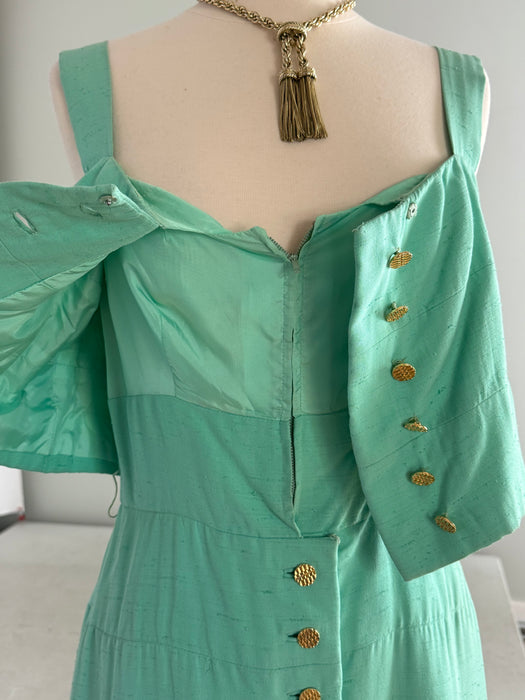 Impossibly Chic 1960's Seafoam Green Evening Dress By Mollie Parnis New York / M