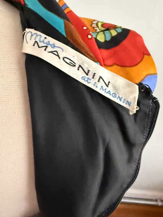 Fabulous 1960s I. Magnin “Miss Magnin” Psychedelic Print Silk Mod Dress / sm