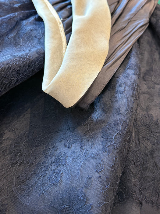 Elegant 1950's Navy Blue Silk Demi-Couture Pleated Evening Dress / S