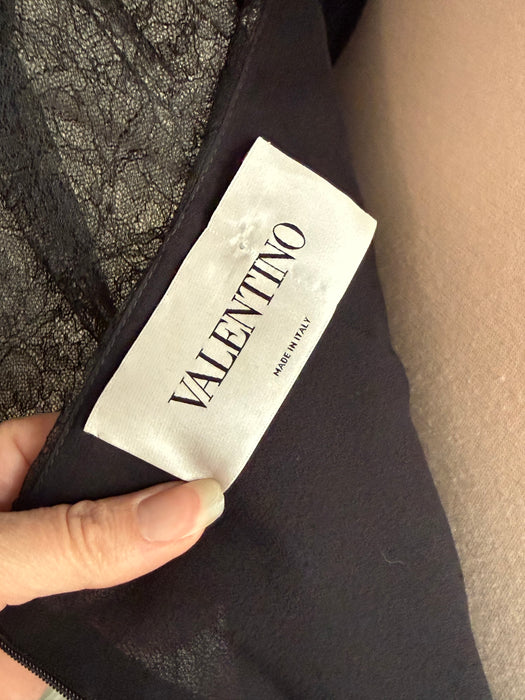 Vintage Valentino Sheer Black Lace Cocktail Dress With Open Bow Back / M