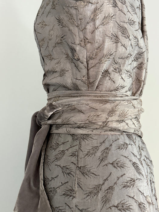 Exquisite 1930's Metallic Silver Lame Evening Dress With Wheat Motif / Small