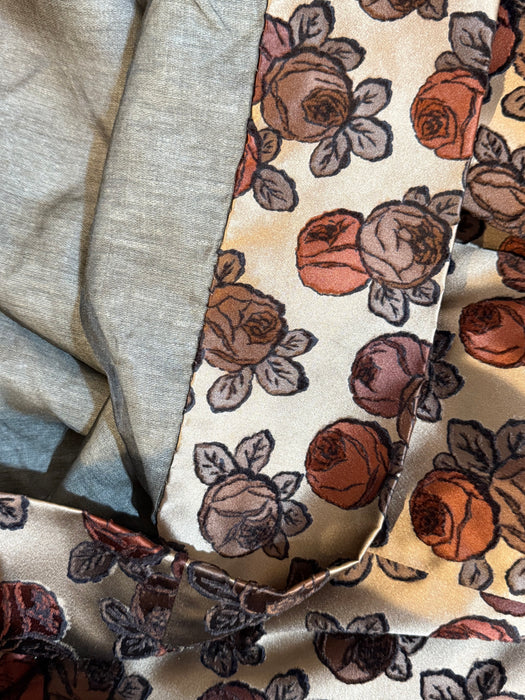 Gorgeous 1950's New Look Couture Cocoa Silk Rose Print Cocktail Dress / S