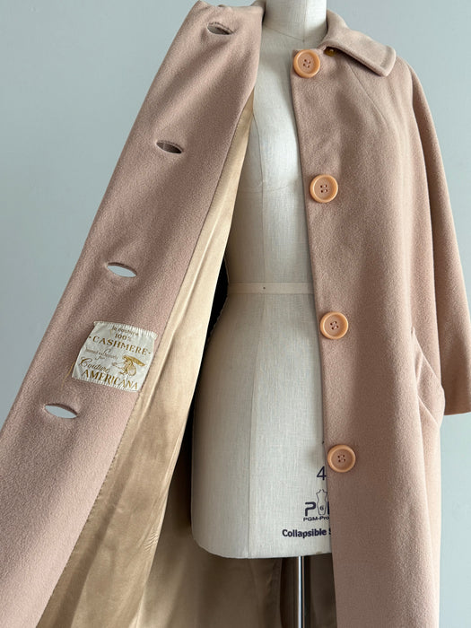 Elegant Late 1950's Couture Americana Cashmere Overcoat / M