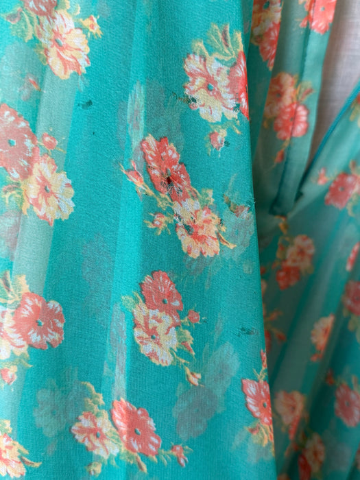 Stunning 1970's All Summer in a Day Green Floral Print Halter Maxi Dress / Medium