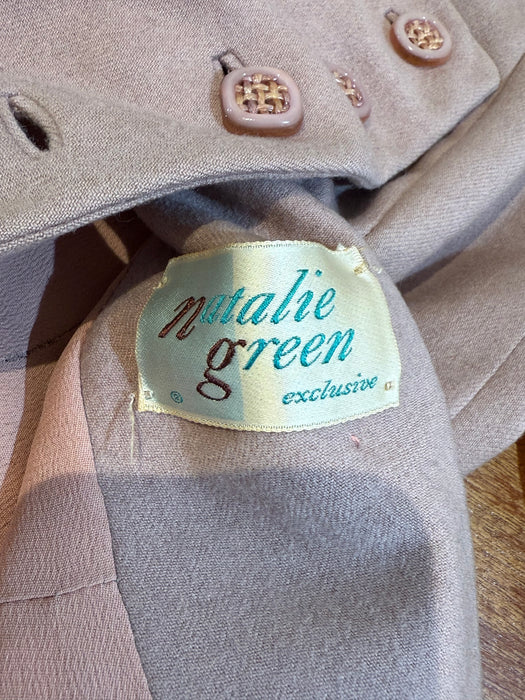 Impeccable Late 1940's Rose Taupe Wool Ladies Two Piece Suit by Natalie Green / XS