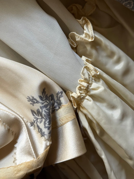 Exquisite 1950's Hattie Carnegie Ivory Silk and Flocked Velvet Evening Dress / SM