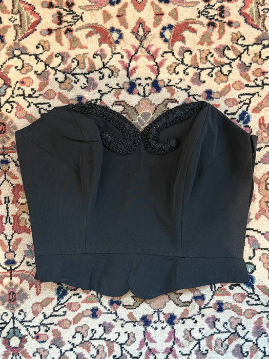 The Perfect 1950's Black Strapless Bustier Top / XS