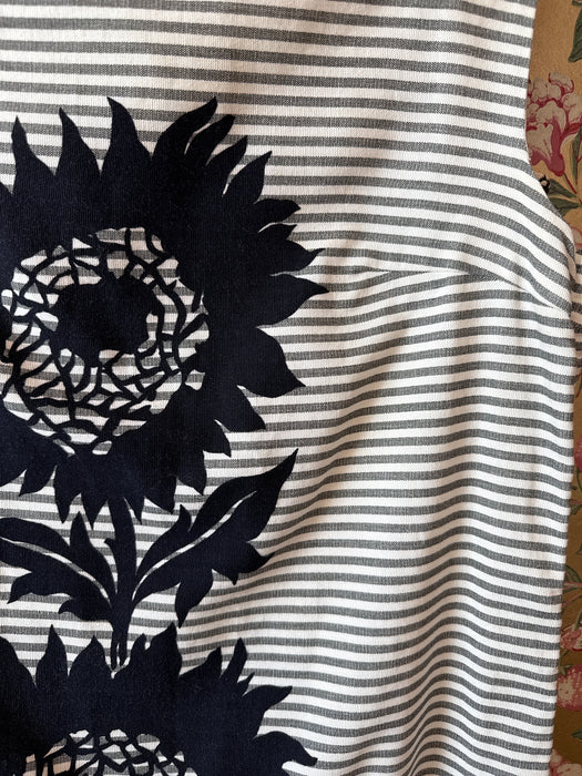 1960's Mod Striped Cotton Shift Dress With Bold Sunflower Print  / ML
