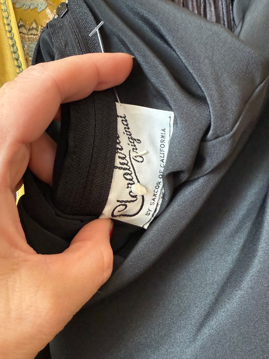 Vintage 1980s Claralura Sculptural Black & Gold Evening Gown / Medium