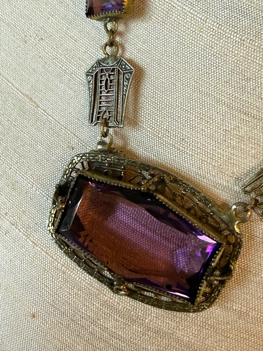 Exquisite Art Deco Czech Amethyst Choker With Filagree