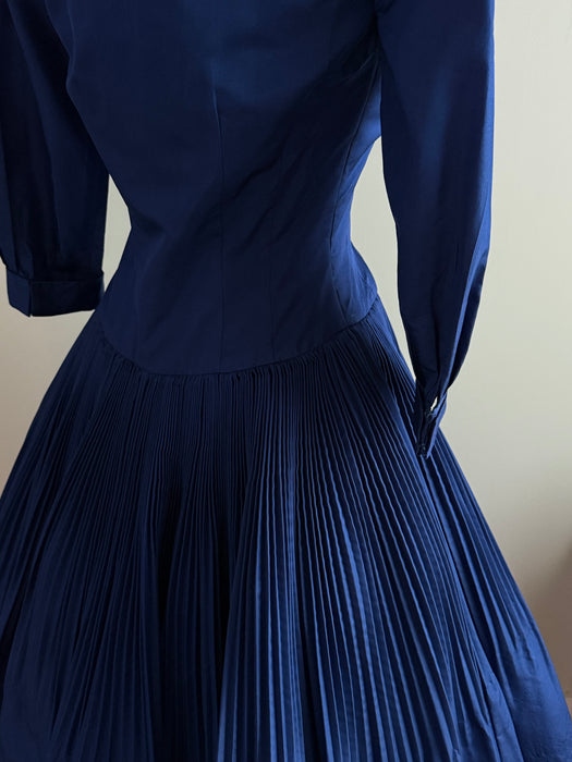 Documented 1955 Seymour Jacobson Blue Silk Dress - As Modeled By Dovima / Small