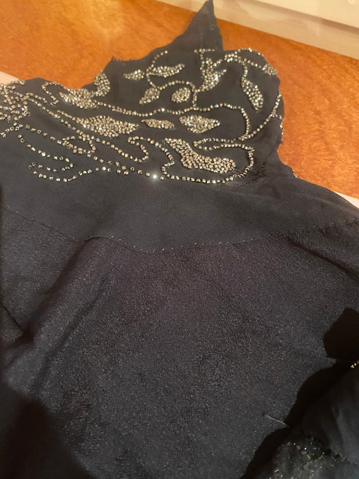 Rare 1920's Beaded Silk Couture Flapper Dress in Midnight Blue / SM