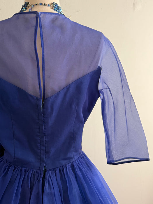 Brilliant Late 1950s Blue Silk Party Dress By Mr. Mike / M