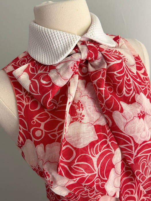 Fab 1970's Red and White Cotton Voile Maxi Dress With Bow / XS