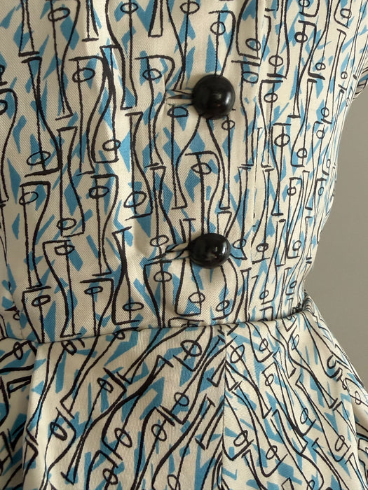 Rare 1940's Adele Simpson Picasso Inspired Abstract Face Print Dress / M