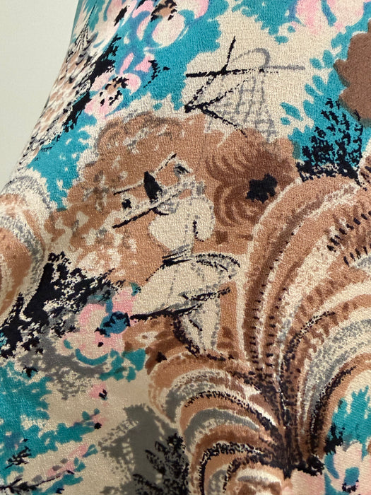 Magical 1940's Butterfly Catcher Novelty Print Silk Dress / S