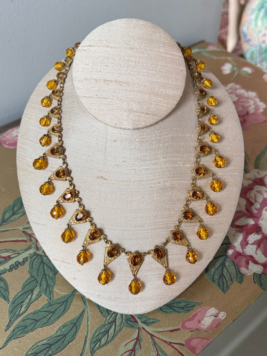 Gorgeous Art Deco Period Czech Necklace With Citrine Colored Stones