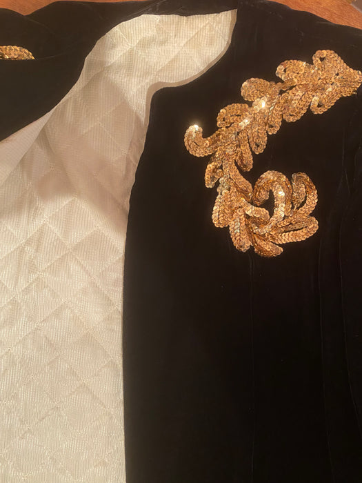 Stunning 1940's Schiaparelli Inspired Velvet Opera Coat With Gold Sequins / Medium