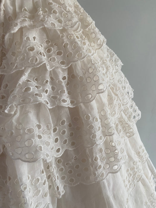 Romantic 1950's Suzy Perette Ivory Tiered Cotton Eyelet Wedding Dress / S