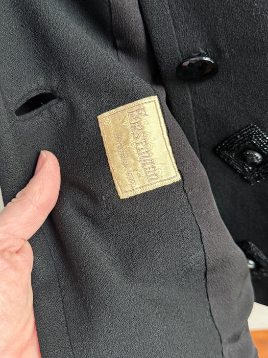 Elegant 1940s Tilly Heitner Original Black Wool Crêpe Jacket / M