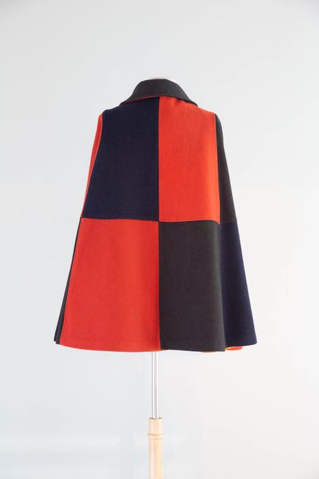 Fabulous 1960’s Autumnal Wool Color Block Cape / OS