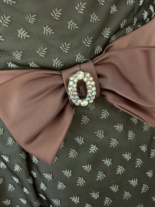 Stunning Early 1960's Sheer Leaf Print Organza Party Dress With Bow / S