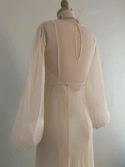 Ethereal 1930's Sheer Ivory Silk Chiffon Wedding Dress / XS