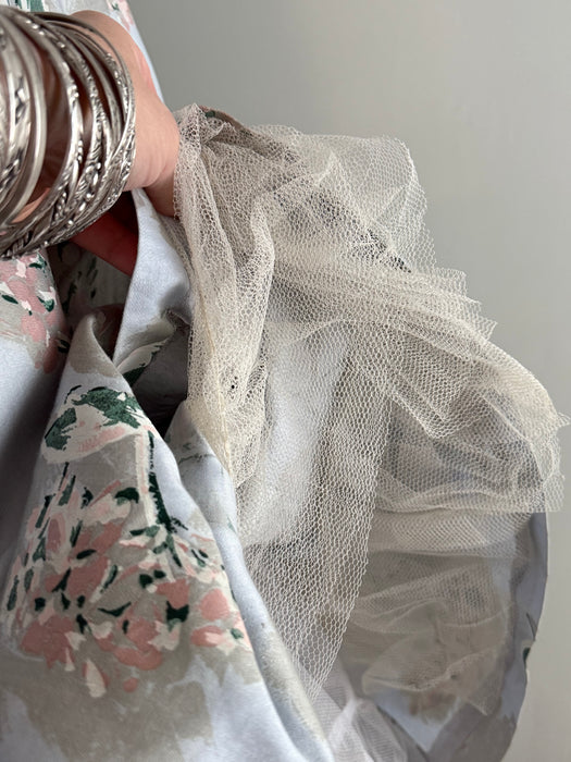 Dreamy 1950's Polished Cotton Hydrangea Print Dress In Mirror Blue / M