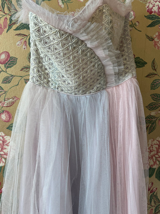 Ethereal 1950's Unicorn Pastel Tulle and Lace Prom Gown / S