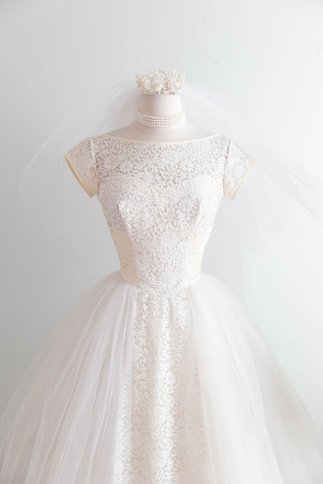 Quintessential 1950’s Vanilla Cupcake Tea Length Wedding Dress By Lorie Deb / Petite XS