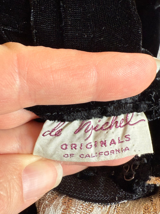 Glamorous 1950's Old Hollywood Black Velvet Evening Gown By De Michael / S