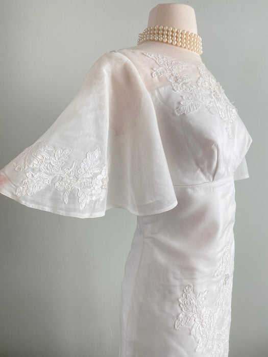 Spectacular 1960's Flutter Sleeve Wedding Gown With Massive Detachable Train / SM