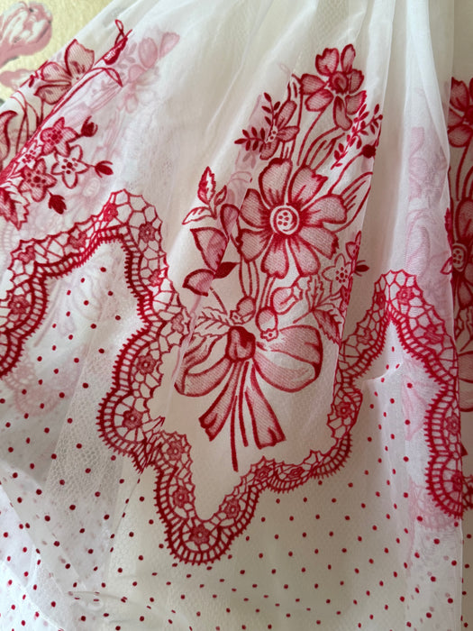 The Sweetest Late 1950's Red & White Swiss Dot Flocked Cupcake Party Dress / S