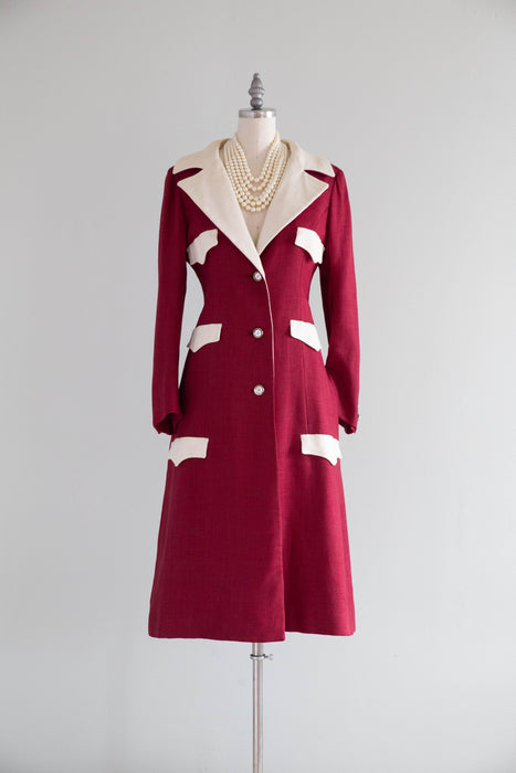 FAB 1960's Mamselle By Betty Carol Coat In Cranberry Linen / SM